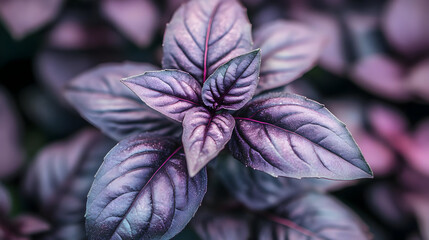 Wall Mural - Close-up of vibrant purple leaves with intricate textures.