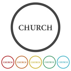 Sticker - Christian church icon. Set icons in color circle buttons