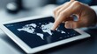 © cloud7days - A minimalist image emphasizing a project manager's control through a tablet displaying a world map with project nodes.