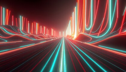 Wall Mural - futuristic tunnel with glowing red and green lights lining the walls and floor, creating a vibrant a