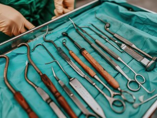 Sticker - A tray of surgical instruments. AI.