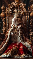 Poster - A hamster wearing a crown and robe sits on a throne. AI.