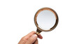 © Waqas - Hand holding magnifying glass on a  white and transparent background