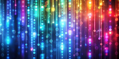 blurred binary code background with colorful lights for technology themed concepts