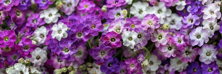 Wall Mural - White and purple Lobularia maritima flowering plant from the Brassicaceae family, commonly referred to as Sweet Alyssum.