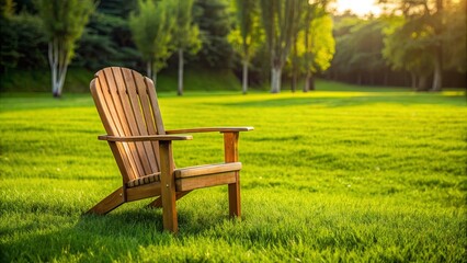 Wooden chair on lush green grass in a serene outdoor setting, perfect for relaxing and connecting with nature