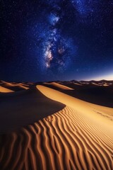 Canvas Print - Desert landscape with sand dunes and Milky Way