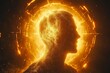 © Leo - Surreal image of a human silhouette surrounded by fiery cosmic energy representing transformation enlightenment and the profound connection between humanity and the universe