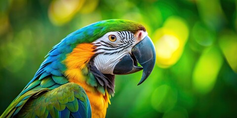 Wall Mural - Closeup of a stunning green and yellow Macaw with a vibrant background, macaw, parrot, bird, colorful, green, yellow