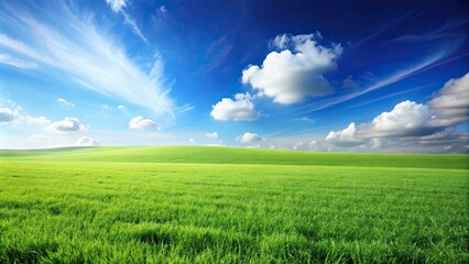 Field of lush green grass under a clear blue sky , nature, landscape, outdoor, meadow, peaceful, serene, tranquil