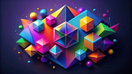 Wall Mural - Vibrant geometric shapes in an abstract composition against a dark backdrop, abstract, vibrant, geometric, shapes, colors