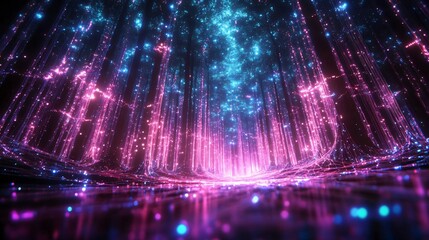 Wall Mural - a mesmerizing digital landscape filled with vibrant colors and glowing particles, creating a futuris