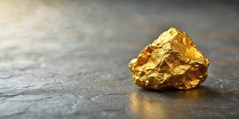 Precious gold nugget on a gray background, gold, nugget, precious, valuable, shiny, metallic, treasure, wealth, rare, luxury