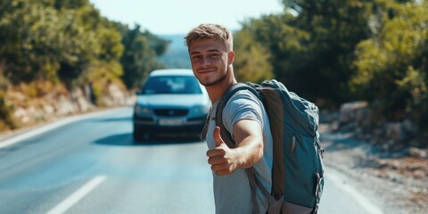 Sticker - Man with backpack and thumbs up