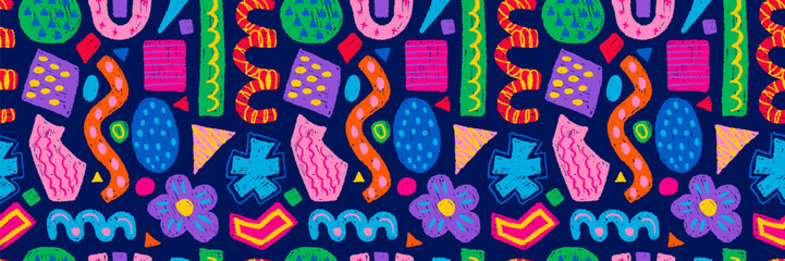 Canvas Print - colorful abstract geometric shapes, forms. hand drawn vector seamless pattern of contemporary