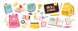 © vik.stock - School supplies set. School and office set with books, pens and backpack and various stationery items. Flat vector illustration