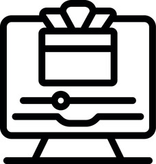 Poster - Simple, bold icon of a credit card with a bow on a computer screen, representing online shopping and secure checkout