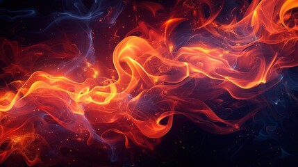 Wall Mural - Design an abstract background with intense fiery swirls set against a dark backdrop. Include generous copy space to enhance the visual impact