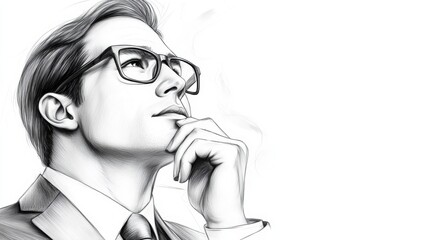 Wall Mural - A drawing of a man in glasses and suit looking up, AI