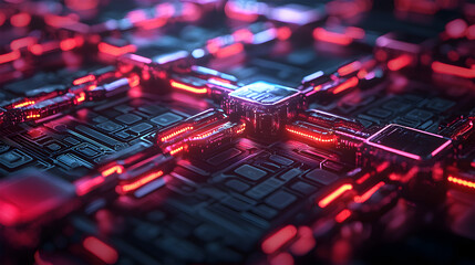 Wall Mural - futuristic network design featuring glowing circuits and vibrant colors, perfect for technology and 