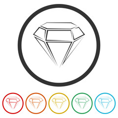 Sticker - Diamond line icon. Set icons in color circle buttons