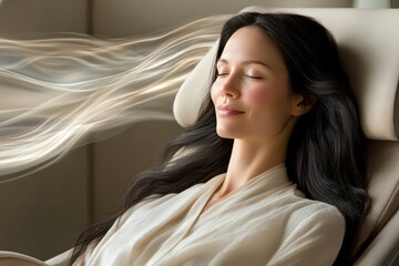 Poster - Elegant woman enjoying a peaceful moment by the window her expression serene amid natural light