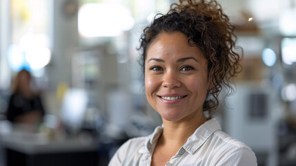 Authentic Joy - Happy Employee Smiling in Workplace Setting