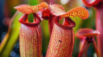 Wall Mural - Close up of Monkey Pitcher Plant featuring Red Traps