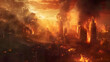 © Gita - A city engulfed in flames and thick black smoke rises into the sky as buildings burn in a fiery apocalypse. The scene captures the chaos and devastation of a world in ruins.