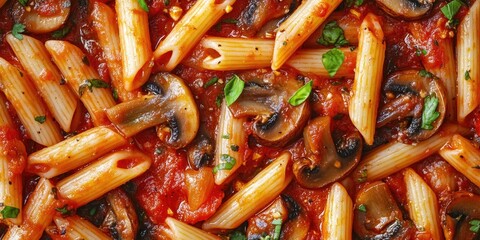 Canvas Print - Pasta with Mushrooms Close Up