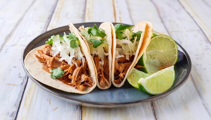 Wall Mural - Delicious Pulled Pork Tacos with Lime Wedges