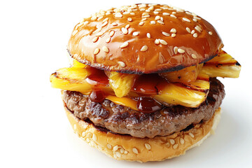 Wall Mural - Hawaiian burger with grilled pineapple and cheese