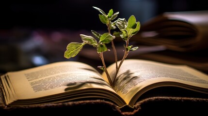 A Sprout of Life Emerging from an Open Book