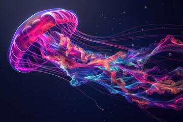 Sticker - A holographic jellyfish, with tentacles flowing gracefully and shifting colors.