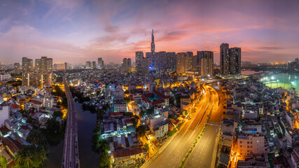 Wall Mural - May 12, 2024: Panorama of District 1, Ho Chi Minh City in the early morning