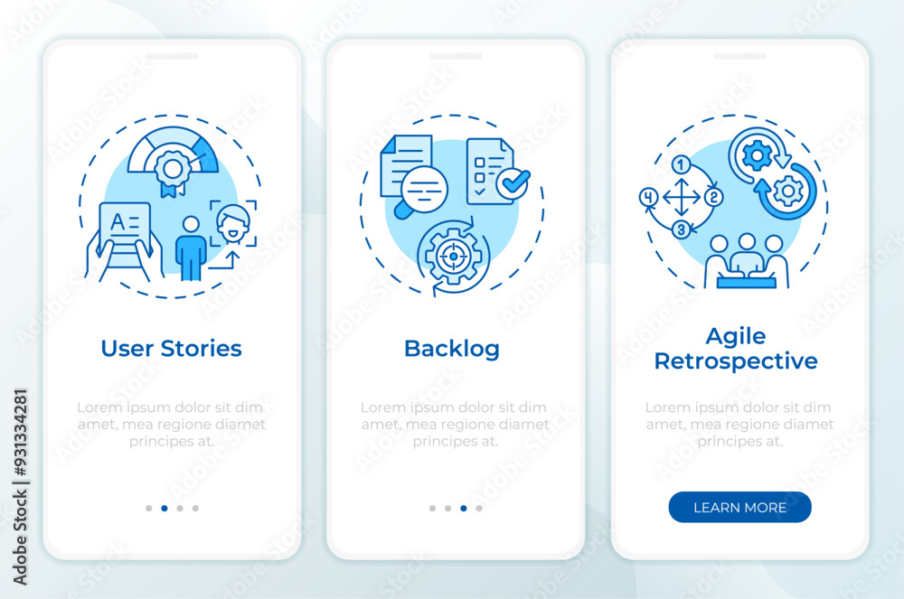 APM essential components blue onboarding mobile app screen. Walkthrough ...