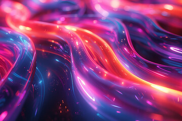 3D rendering showcases a mesmerizing abstract technology background, with multicolored neon light lines twisting and intertwining to create a dynamic and futuristic visual display