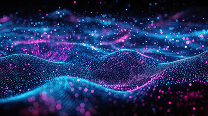 Aufkleber - Abstract glowing particles form digital wave, futuristic technology concept. Futuristic technology and data visualization concept. High quality photo