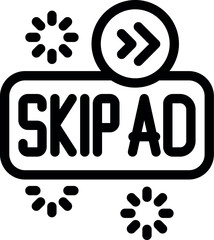 Wall Mural - Black outline icon of a skip ad button with loading icon, symbolizing the ability to bypass advertisements