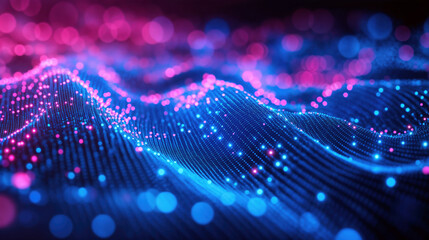 Aufkleber - Abstract blue and pink digital wave of glowing particles. Futuristic technology concept. High quality photo