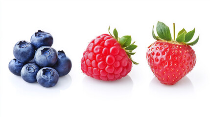 Wall Mural - Three different types of fruit are shown: blueberries, raspberries