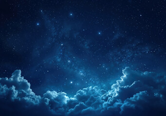 Wall Mural - starry night sky with scattered clouds and the milky way on a dark blue background. high quality pho