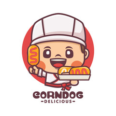 Wall Mural - Corn dog chef cartoon mascot design, vector illustration for culinary business