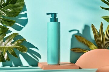 Serene beauty product mockup with tropical leaves shadows