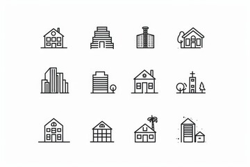 Wall Mural - Set of Logos with modern real estate house icon logo design with line art set vector illustration on white background