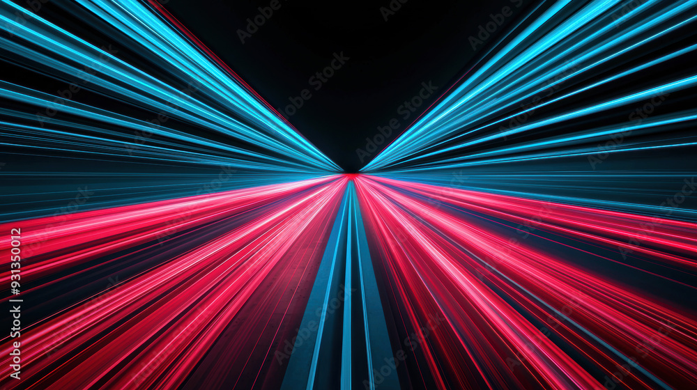 Dynamic blue and red neon light streaks creating a futuristic and high ...