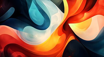 Wall Mural - Abstract Digital Artwork with Intertwined Curved Shapes in Vibrant Colors