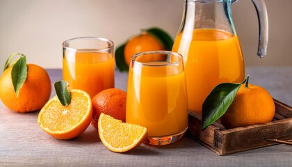 Wall Mural - orange juice and fruits