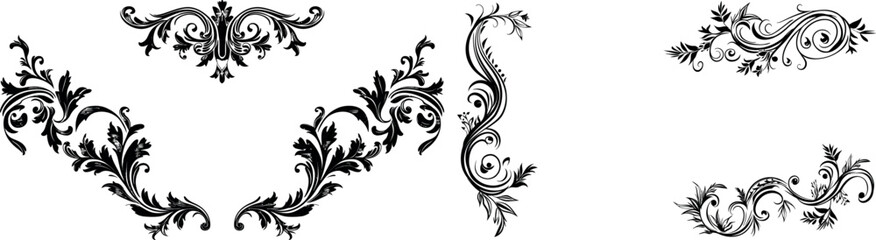 Wall Mural - Decorative border ornamental elements. Elegant flourish swirl leaf accent collection for wedding invitations