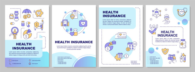 Sticker - Health insurance blue circle brochure template. Health plans. Leaflet design with linear icons. Editable 4 vector layouts for presentation, annual reports. Arial-Black, Myriad Pro-Regular fonts used